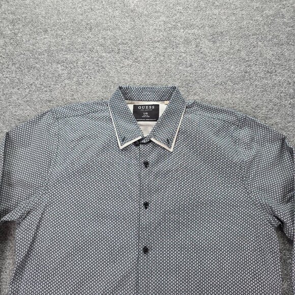 Guess Shirt Mens Large Black Gray Geometric Button Up Long Sleeve‎ Slim Fit - Picture 2 of 8